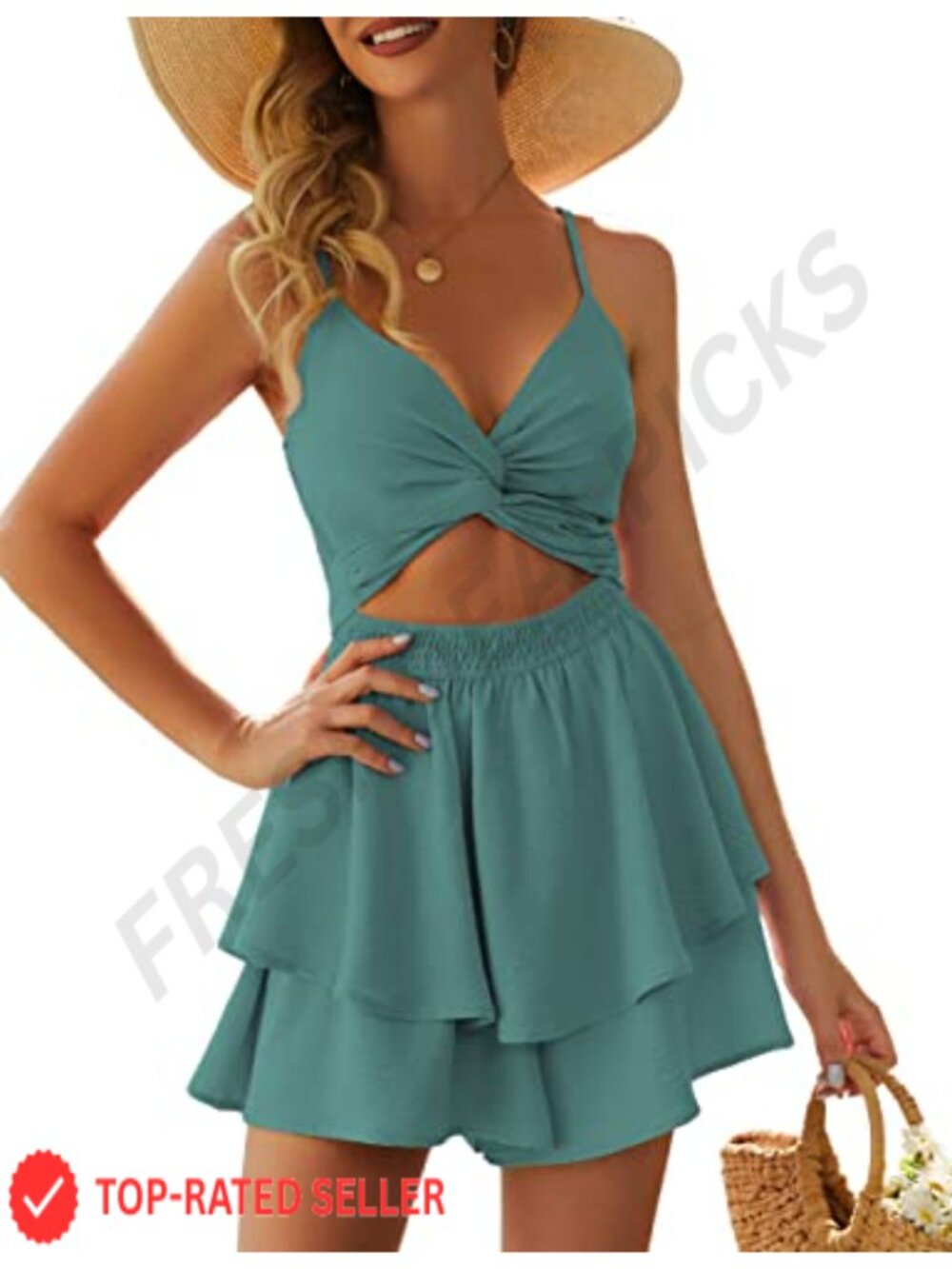 Women's Jumpsuit Romper V Neck Spaghetti Straps Ruffle Hem Short